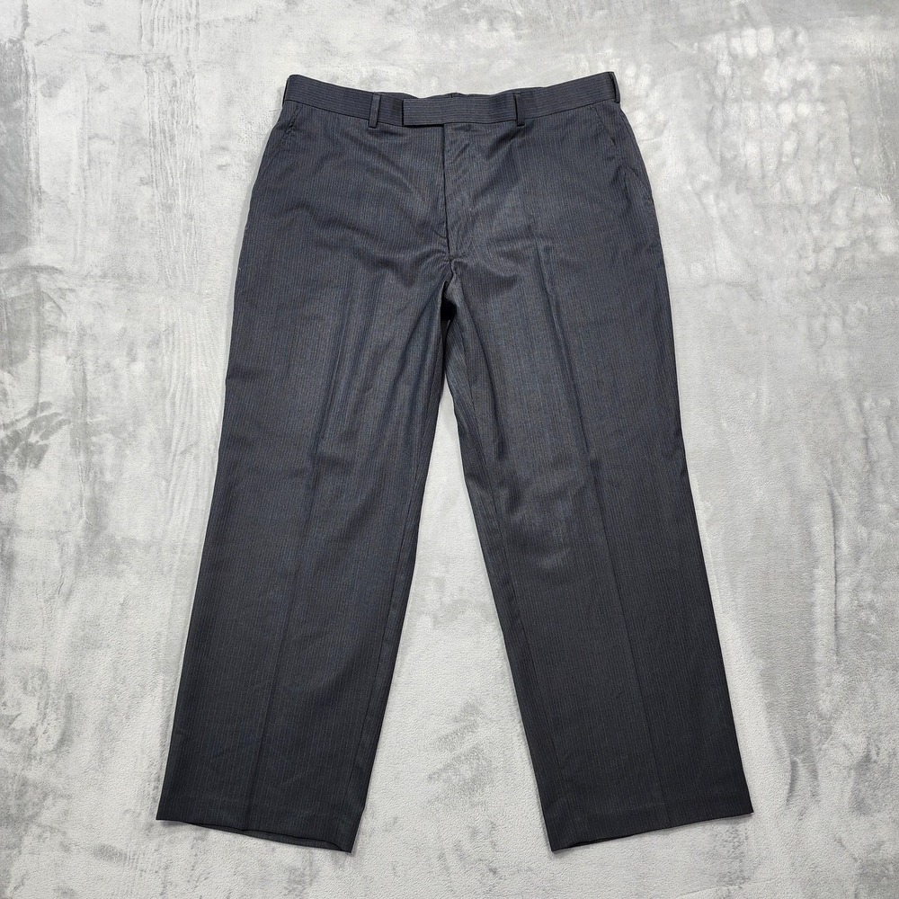 George Pants Mens 40x30 Black Flat Front Microfiber Stripe Straight‎ Leg Office